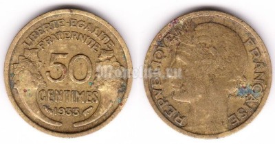 монета Франция 50 сантимов 1933 год