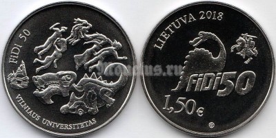 монета Литва 1.5 евро 2018 год - 50 лет Дню физики (FiDi)