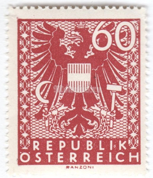 марка Австрия 60 рейхспфенинг "Coat of arms" 1945 год 
