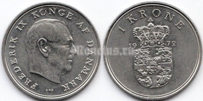 монета Дания 1 крона 1972 год