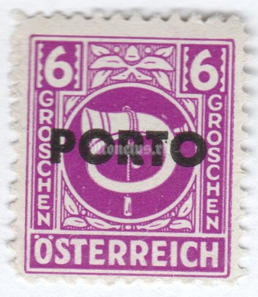 марка Австрия 6 грош "Posthorn overprinted" 1946 год