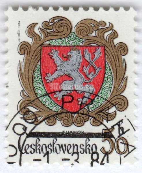 марка Чехословакия 50 геллер "Turnov" 1984 год Гашение