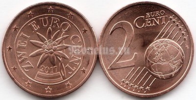 монета Австрия 2 евро цента 2017 год