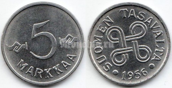 монета Финляндия 5 марок 1956 год