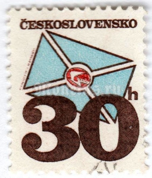 марка Чехословакия 30 геллер "Stylized letter" 1974 год Гашение