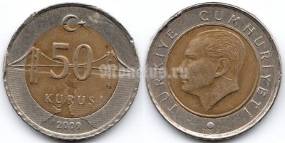 монета Турция 50 курушей 2009 год