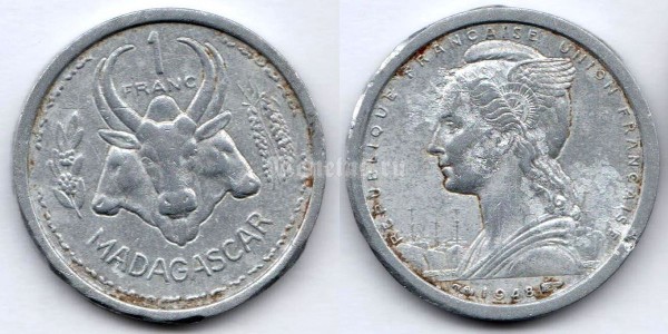 монета Мадагаскар 1 франк 1948 год