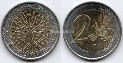 монета Франция 2 евро 2001 год