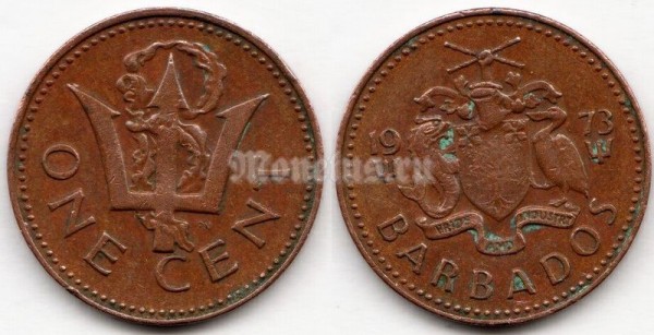 монета Барбадос 1 цент 1973 год ,трезубец