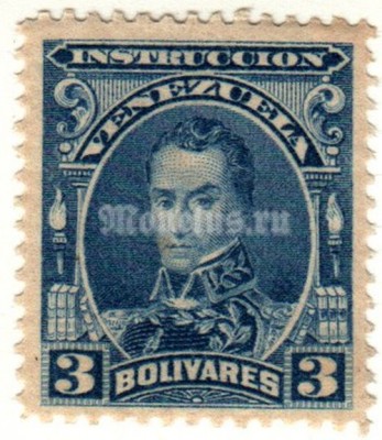 марка Венесуэла 3 боливар 1904-07 год Симон Боливар