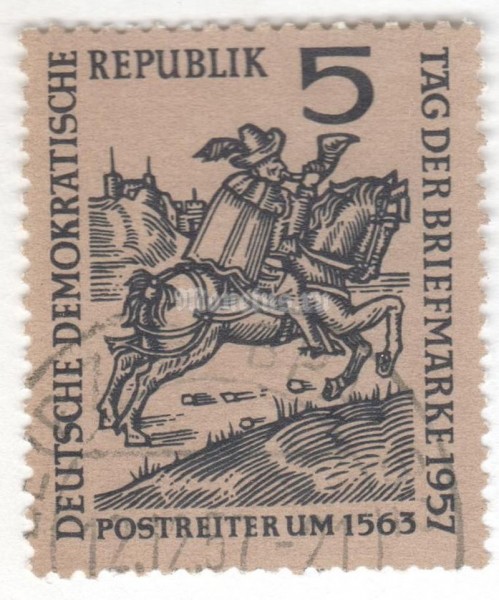 марка ГДР 5 пфенниг "Stamp day" 1957 год Гашение