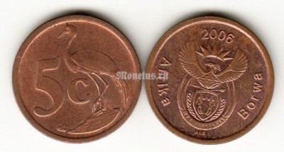 Монета Южная Африка 5 центов 2006 год