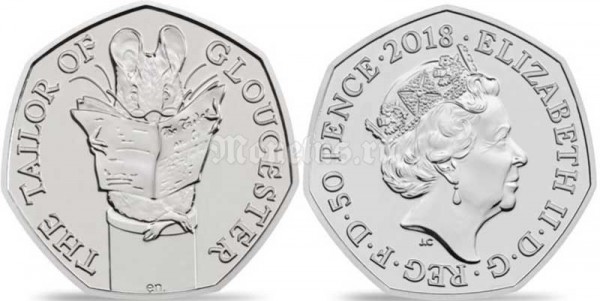монета Великобритания 50 пенсов 2018 год Мышонок - 150 лет со дня рождения Беатрис Поттер