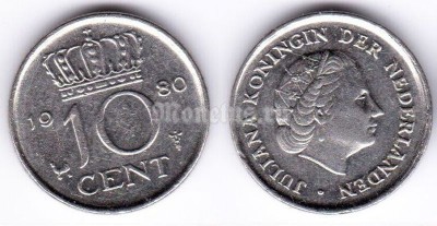 монета Нидерланды 10 центов 1980 год