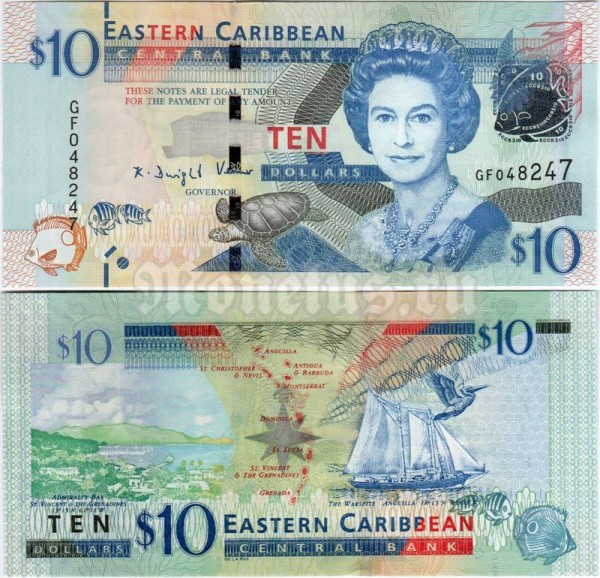 банкнота Восточные Карибы 10 долларов 2008 год