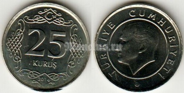 монета Турция 25 куруш 2014 год