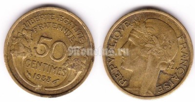 монета Франция 50 сантимов 1938 год