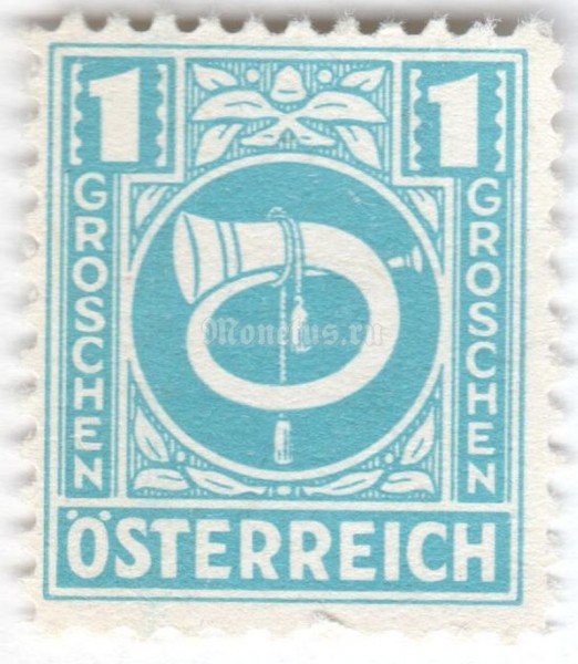 марка Австрия 1 грош "Posthorn" 1945 год 
