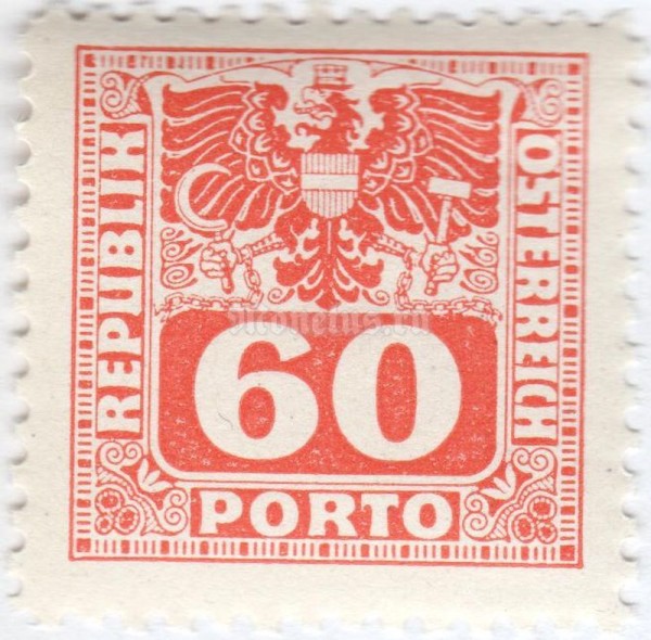 марка Австрия 60 рейхспфенинг "Coat of arms & digit" 1945 год