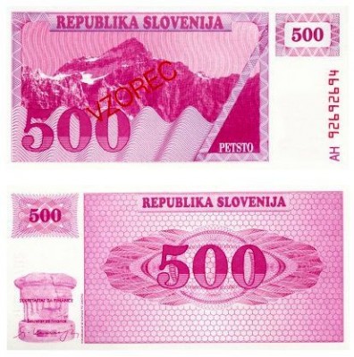 банкнота-образец Словения 500 толаров 1990 - 1992 год