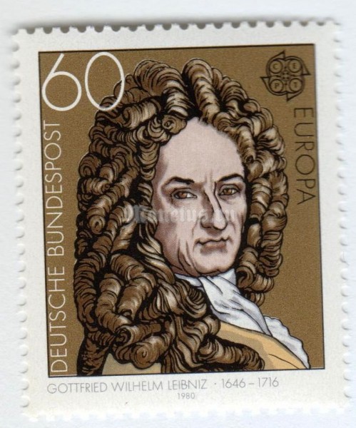 марка ФРГ 60 пфенниг "Gottfried Wilhelm Leibniz (1646-1716) (philosopher)" 1980 год