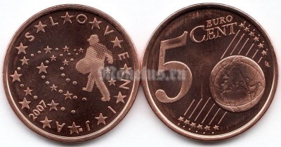 монета Словения 5 евро центов 2007 год