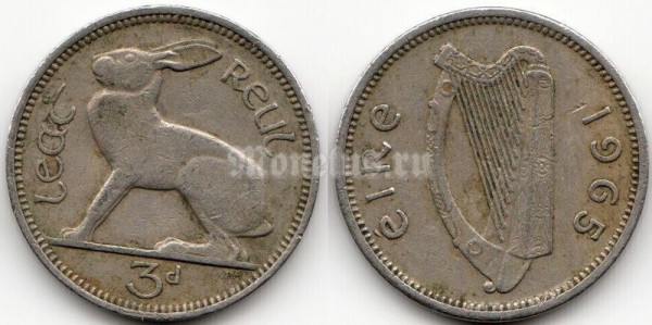 монета Ирландия 3 пенса 1965 год