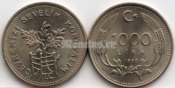 монета Турция 1 000 лир 1990 год - Охрана окружающей среды
