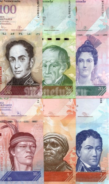 Набор из 6-ти банкнот Венесуэла 2007 - 2015 год