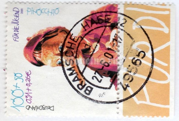 марка ФРГ 110+50 пфенниг "Pinochio" 2001 год Гашение