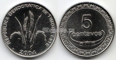 монета Восточный Тимор 5 сентаво 2004 год