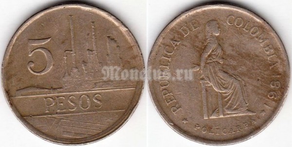 монета Колумбия 5 песо 1981 год