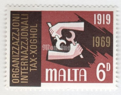 марка Мальта 6 пенни "I.L.O. Emblem" 1969 год
