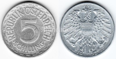 монета Австрия 5 шиллингов 1952 год