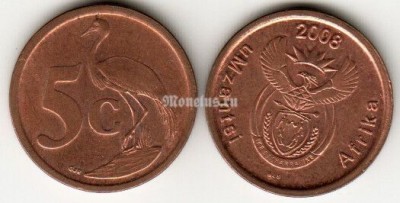 Монета Южная Африка 5 центов 2008 год