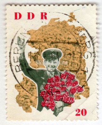 марка ГДР 20 пфенниг "Gagarin at rally**" 1963 год Гашение