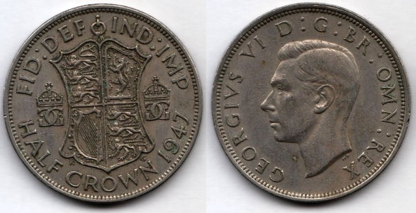 монета Великобритания 1/2 кроны 1947 год Георг VI