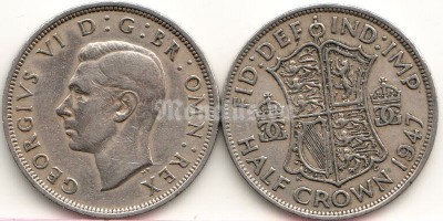 монета Великобритания 1/2 кроны 1947 год Георг VI