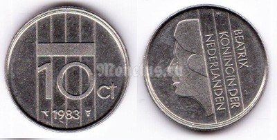 монета Нидерланды 10 центов 1983 год