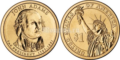 Монета 1 доллар 2007 год Джон Адамс 2-й президент США