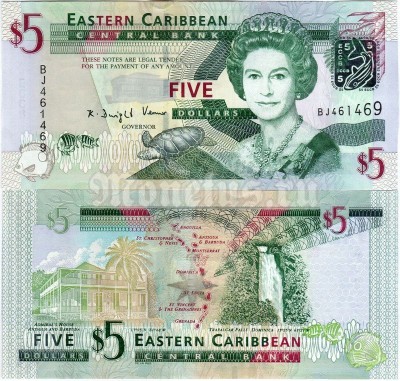 банкнота Восточные Карибы 5 долларов 2008 год
