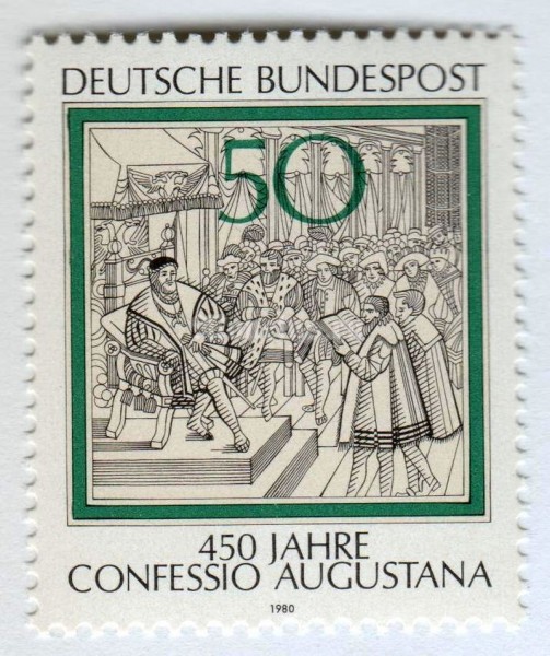марка ФРГ 50 пфенниг "Reading Augsburg Confession" 1980 год