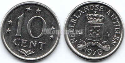 монета Нидерландские Антильские острова 10 центов 1976 год