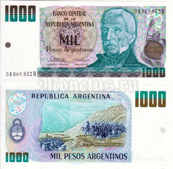 бона Аргентина 1000 песо 1982-1985 год