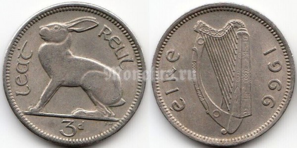 монета Ирландия 3 пенса 1966 год