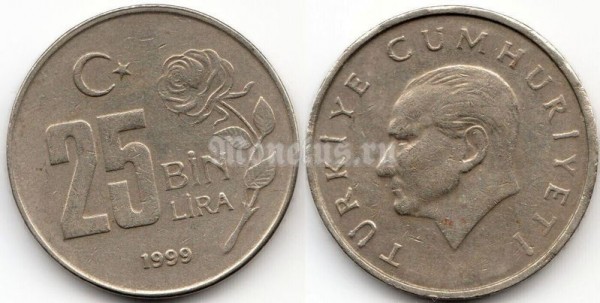монета Турция 25 000 лир 1999 год