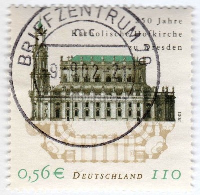 марка ФРГ 110 пфенниг "Catholic Court church Dresden 250th Anniv." 2001 год Гашение