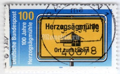 марка ФРГ 100 пфенниг "Herzogsägmühle" 1995 год Гашение