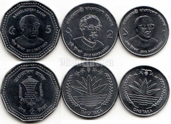 Бангладеш набор из 3-х монет 1, 2, 5 така 2010-2012 год