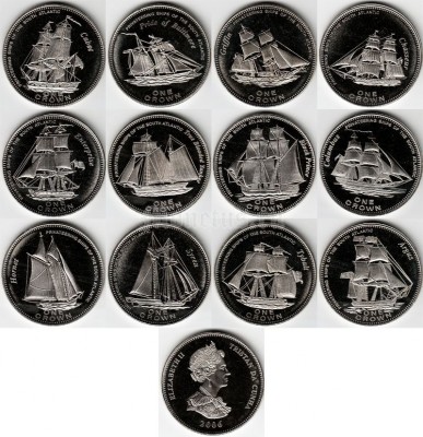 Тристан да Кунья набор из 12-ти монет 1 крона 2006 год корабли Южной Атлантики